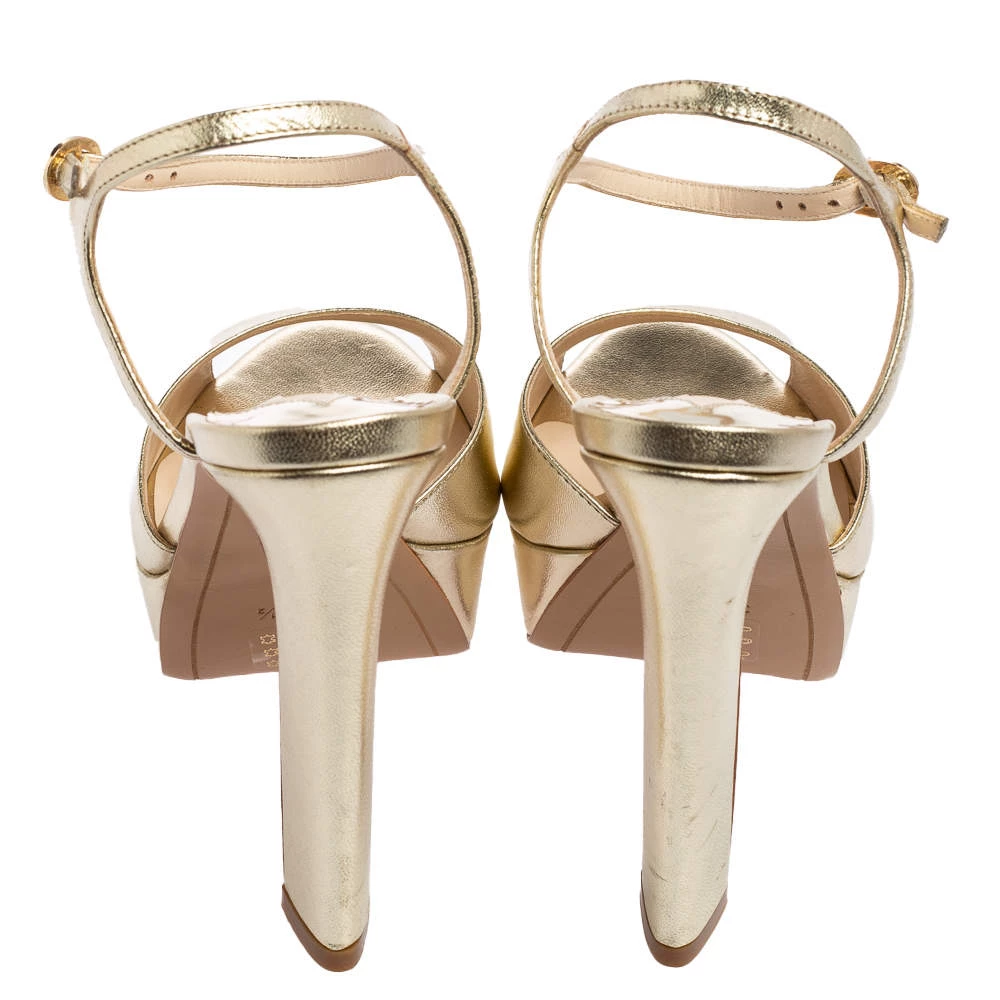 Sophia Webster Gold Leather Natalia Platform Ankle Strap Sandals Size 38.5 For Women - Image 5