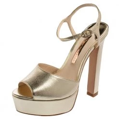 Sophia Webster Gold Leather Natalia Platform Ankle Strap Sandals Size 38.5 For Women