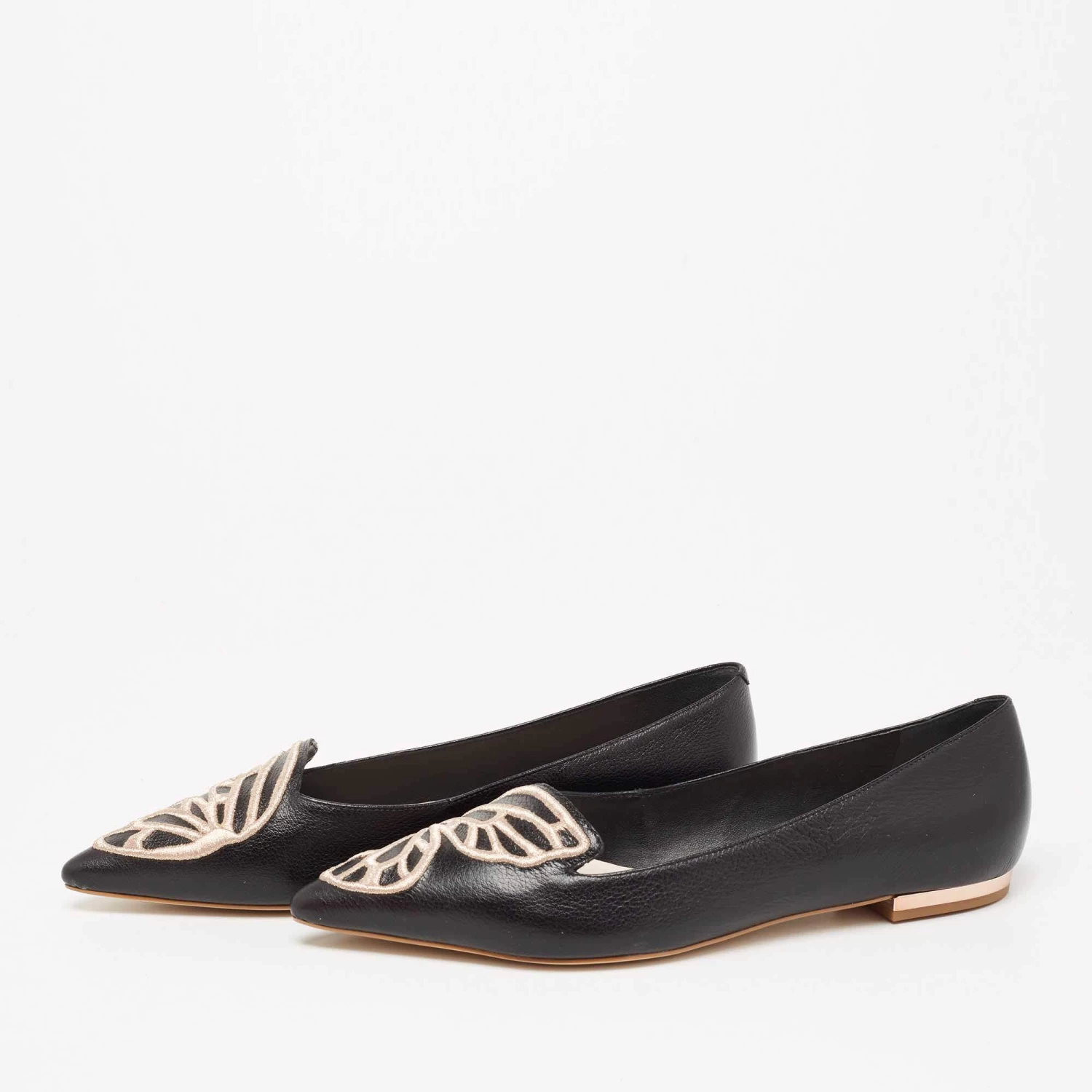 Sophia Webster Black Leather Embroidered Bibi Butterfly Pointed-Toe Ballet Flats Size 38.5 For Women - Image 2