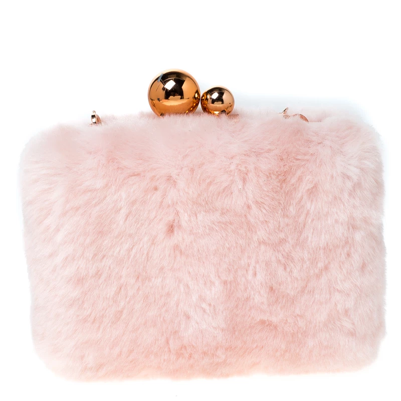 Sophia Webster Light Pink Faux Fur Vivi Bella Chain Clutch For Women - Image 4