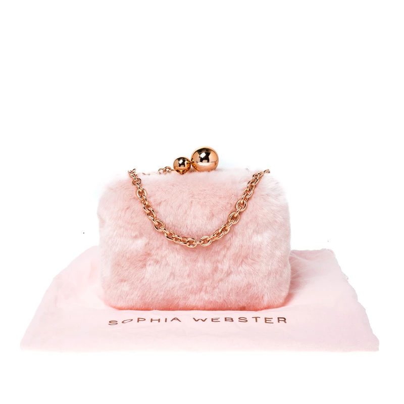 Sophia Webster Light Pink Faux Fur Vivi Bella Chain Clutch For Women - Image 9