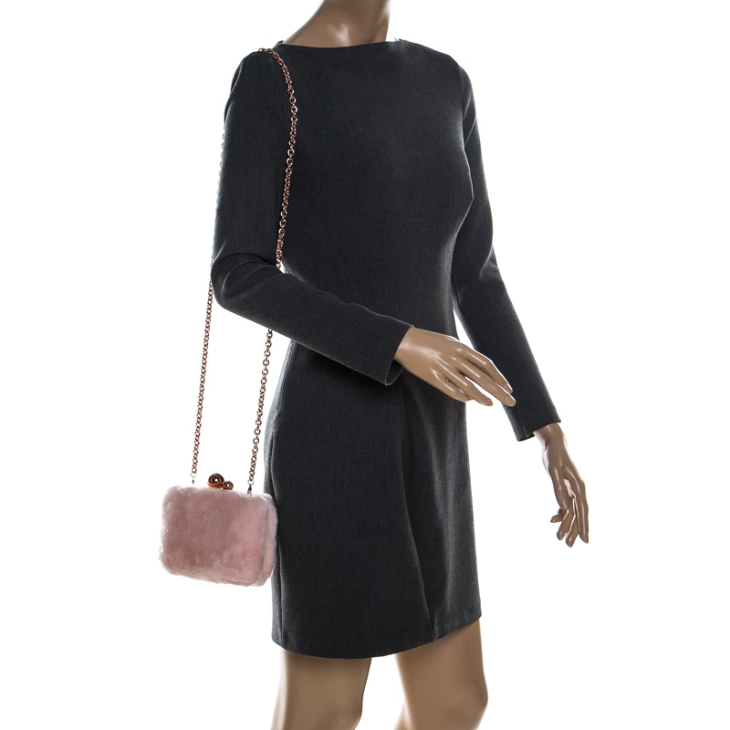 Sophia Webster Light Pink Faux Fur Vivi Bella Chain Clutch For Women - Image 2