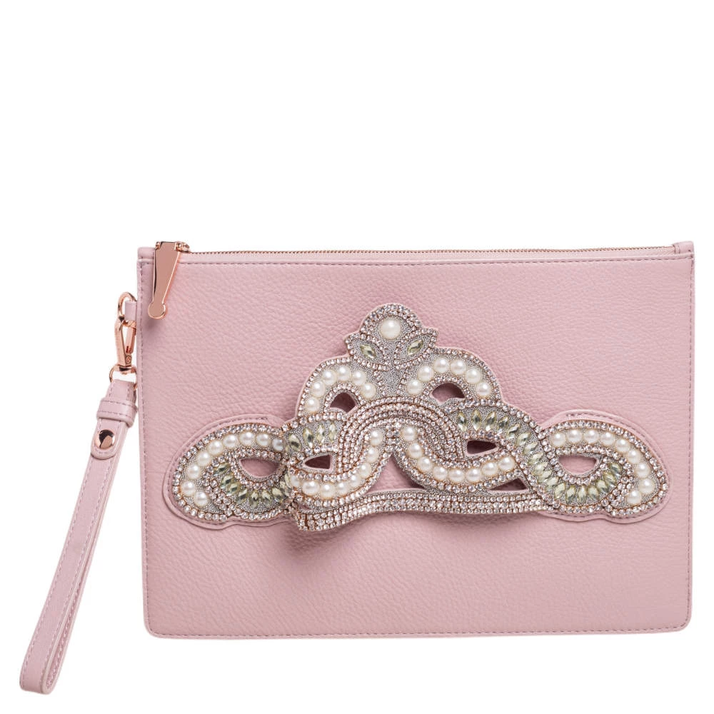Sophia Webster Powder Pink Leather Flowwy Royalty Wristlet Clutch For Women