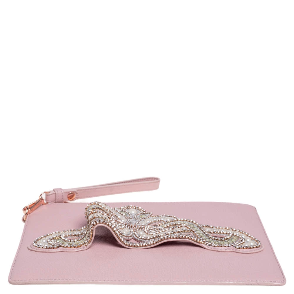 Sophia Webster Powder Pink Leather Flowwy Royalty Wristlet Clutch For Women - Image 6
