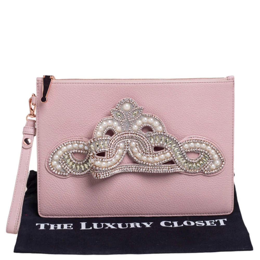 Sophia Webster Powder Pink Leather Flowwy Royalty Wristlet Clutch For Women - Image 9