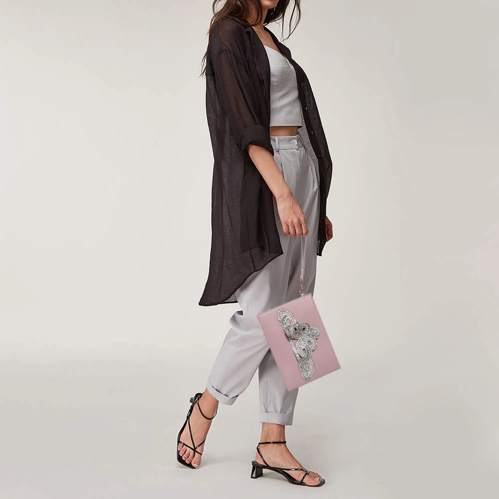 Sophia Webster Powder Pink Leather Flowwy Royalty Wristlet Clutch For Women - Image 2