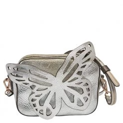 Sophia Webster Silver Leather Flossy Butterfly Camera Crossbody Bag For Women