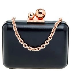 Sophia Webster Black Leather Vivi Butterfly Handle Box Clutch For Women