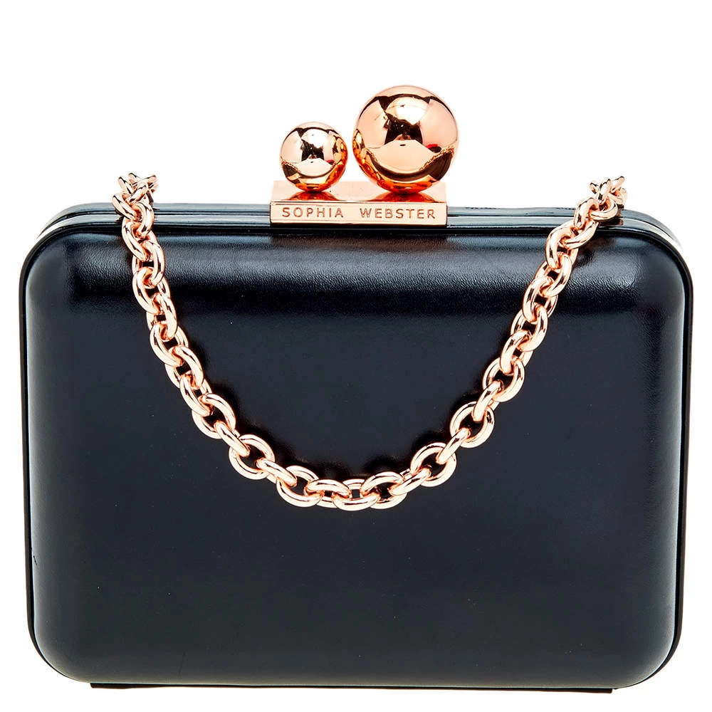 Sophia Webster Black Leather Vivi Butterfly Handle Box Clutch For Women