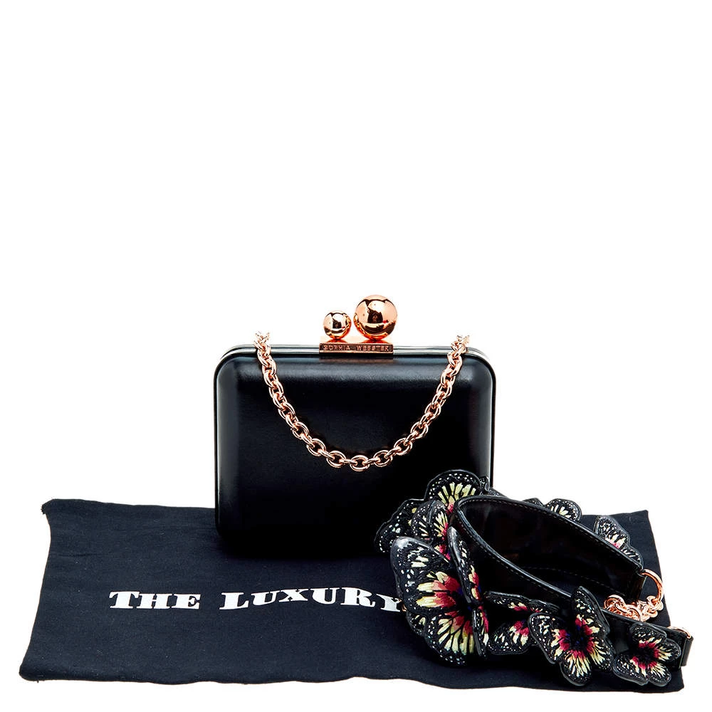 Sophia Webster Black Leather Vivi Butterfly Handle Box Clutch For Women - Image 9