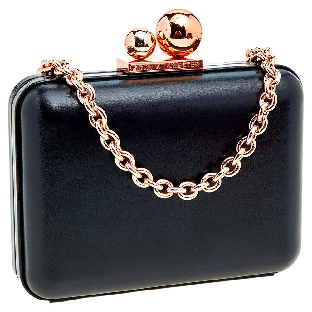 Sophia Webster Black Leather Vivi Butterfly Handle Box Clutch For Women - Image 3