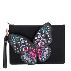Sophia Webster Black Leather Butterfly Embellished Clutch For Women