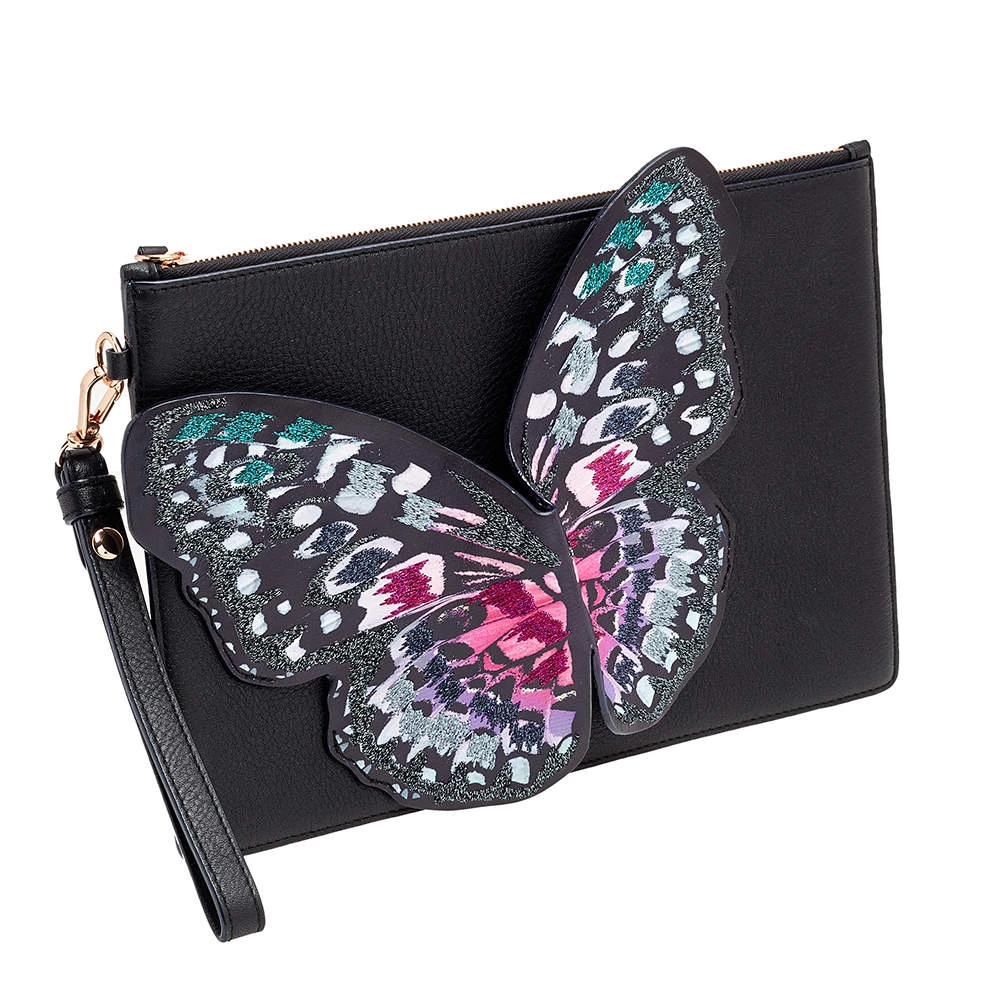 Sophia Webster Black Leather Butterfly Embellished Clutch For Women - Image 3