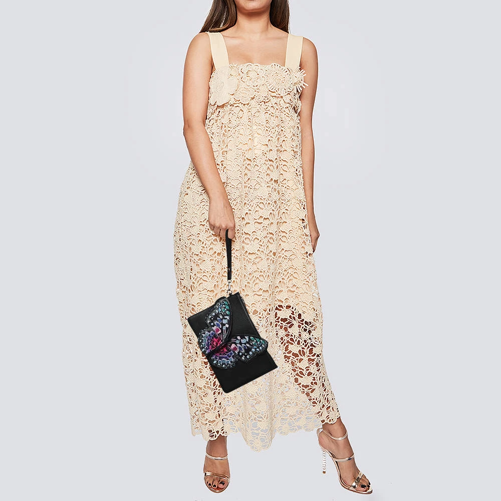 Sophia Webster Black Leather Butterfly Embellished Clutch For Women - Image 2