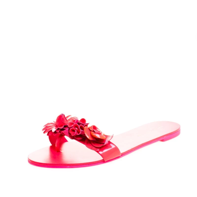 Sophia Webster Florescent Pink Lilico Floral Embellished Flat Slides Size 39 For Women