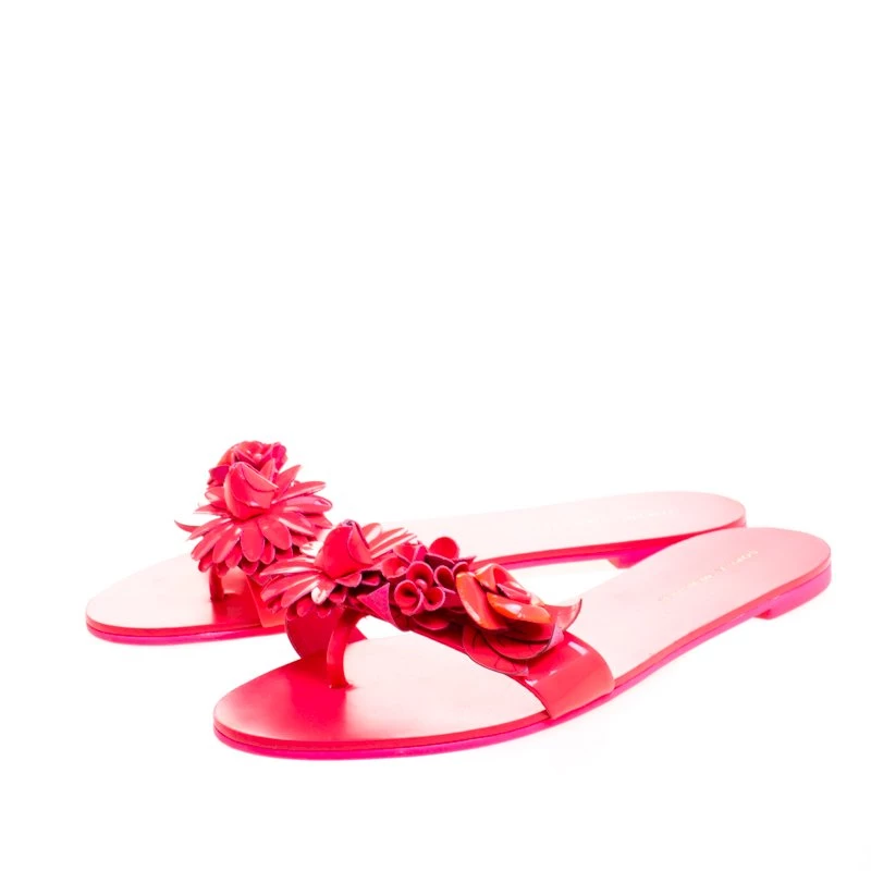 Sophia Webster Florescent Pink Lilico Floral Embellished Flat Slides Size 39 For Women - Image 4