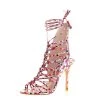 Sophia Webster Metallic Multicolor Printed Leather Lacey Tie Up Sandals Size 37 For Women