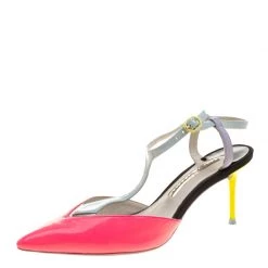 Sophia Webster Multicolor Patent Leather T Straps Pointed Toe Sandals Size 36.5 For Women