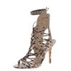 Sophia Webster Beige Leopard Print Leather Lacey Tie Up Sandals Size 39.5 For Women