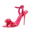 Sophia Webster Fluorescent Pink Patent Leather Lilico Floral Embellished Ankle Wrap Sandals Size 39 For Women