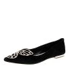 Sophia Webster Black Embroidered Suede Bibi Butterfly Pointed Toe Ballet Flats Size 37.5 For Women
