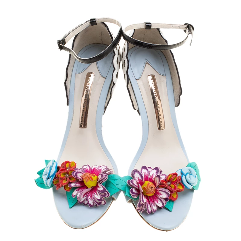 Sophia Webster Multicolor Leather Lilico Flower Embellished Ankle Strap Open Toe Sandals Size 36.5 For Women - Image 3