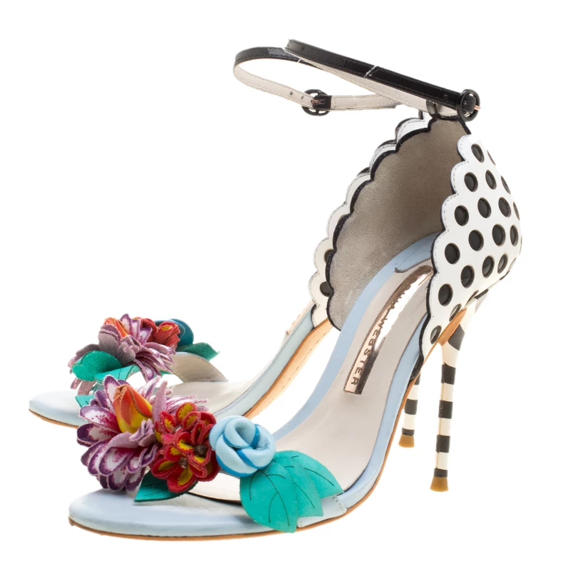 Sophia Webster Multicolor Leather Lilico Flower Embellished Ankle Strap Open Toe Sandals Size 36.5 For Women - Image 4