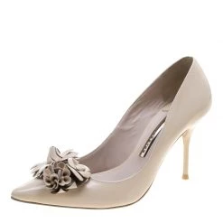 Sophia Webster Beige Patent Leather Lilico Floral Embellished Pointed Toe Pumps Size 36.5 For Women