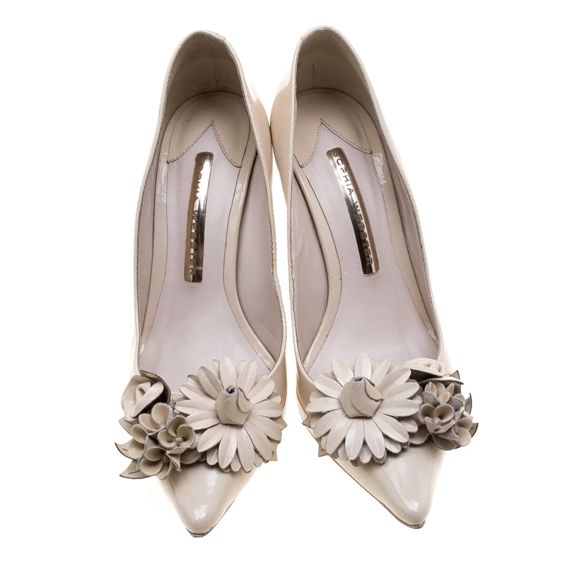 Sophia Webster Beige Patent Leather Lilico Floral Embellished Pointed Toe Pumps Size 36.5 For Women - Image 3