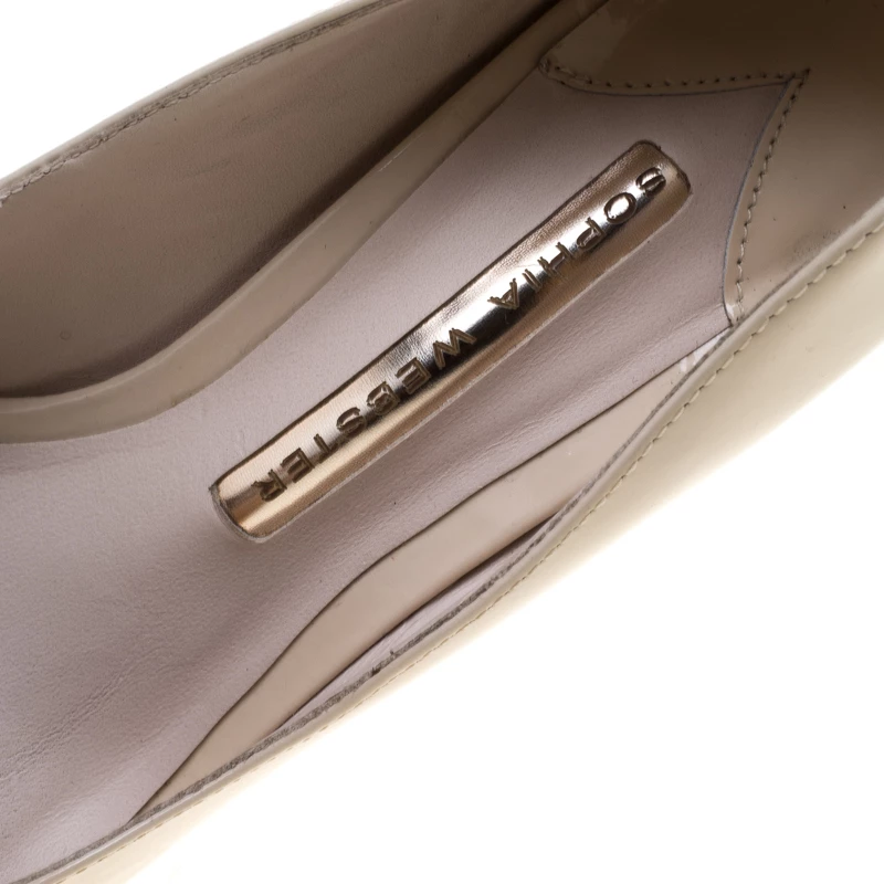 Sophia Webster Beige Patent Leather Lilico Floral Embellished Pointed Toe Pumps Size 36.5 For Women - Image 7