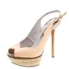 Sophia Webster Fluro Apricot Canvas Peron Raffia Platform Peep Toe Slingback Sandals Size 37 For Women