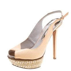 Sophia Webster Fluro Apricot Canvas Peron Raffia Platform Peep Toe Slingback Sandals Size 37 For Women