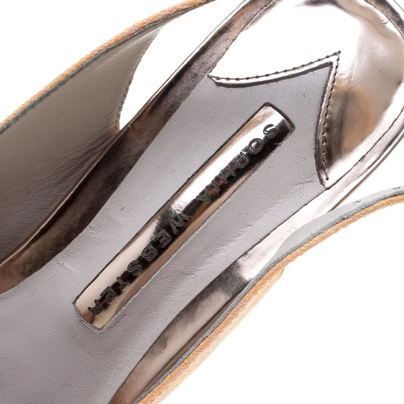 Sophia Webster Fluro Apricot Canvas Peron Raffia Platform Peep Toe Slingback Sandals Size 37 For Women - Image 7