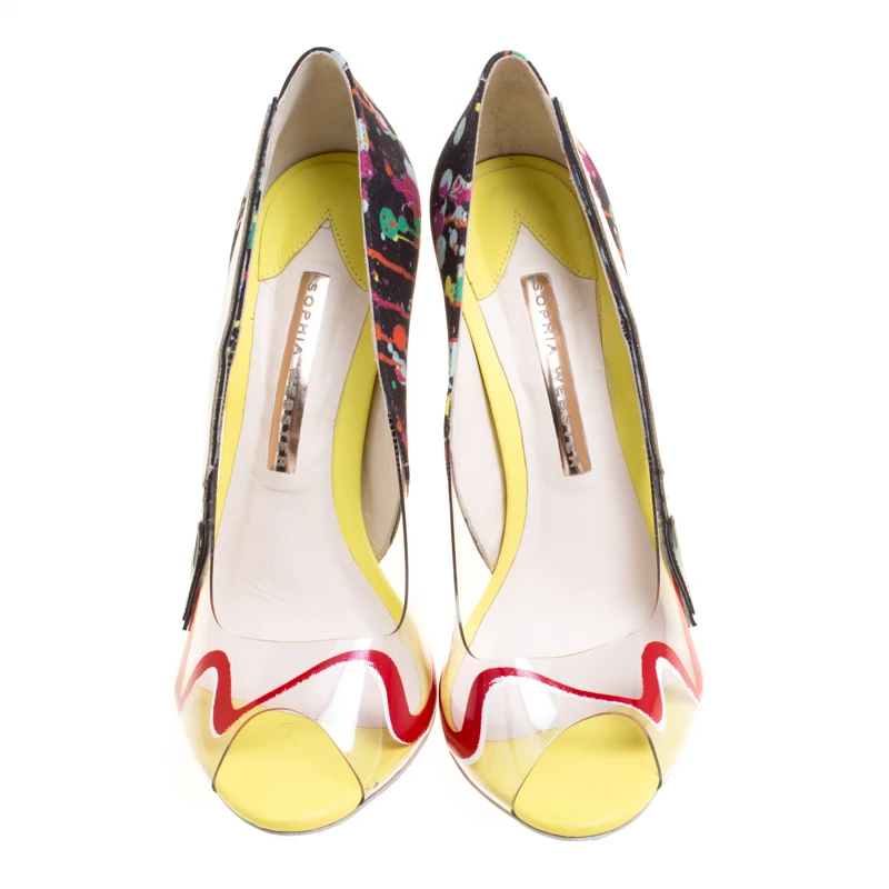 Sophia Webster Multicolor PVC And Fabric Party Like Pollock Peep Toe Pumps Size 37 For Women - Image 3