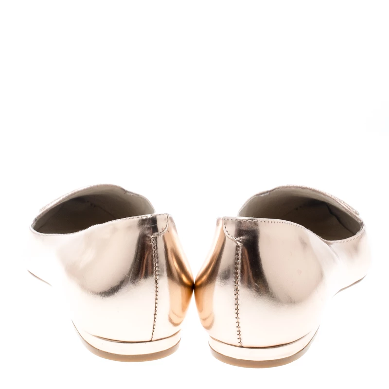 Sophia Webster Metallic Rose Gold Leather Bibi Butterfly Pointed Toe Ballet Flats Size 37 For Women - Image 5