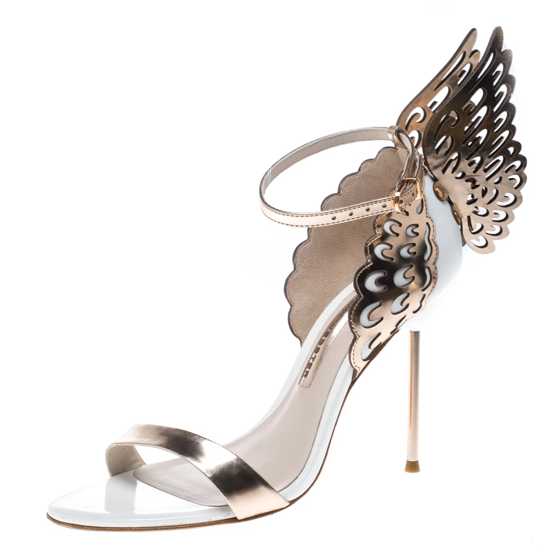 Sophia Webster White And Laser Cut Rose Gold Leather Evangeline Open Toe Sandals Size 38.5 For Women