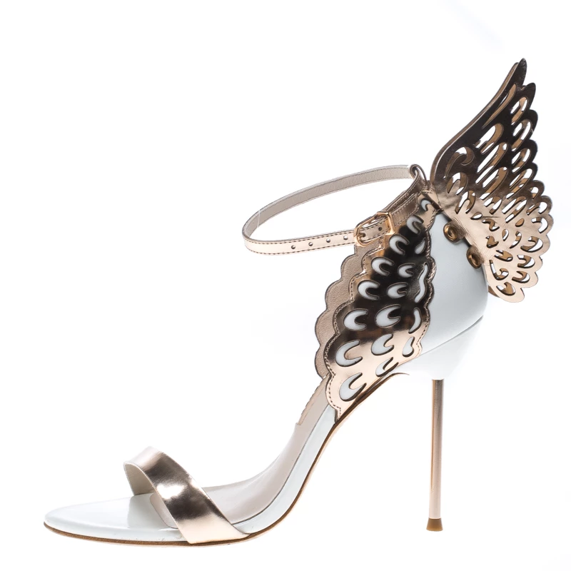 Sophia Webster White And Laser Cut Rose Gold Leather Evangeline Open Toe Sandals Size 38.5 For Women - Image 2