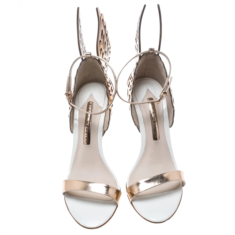 Sophia Webster White And Laser Cut Rose Gold Leather Evangeline Open Toe Sandals Size 38.5 For Women - Image 3