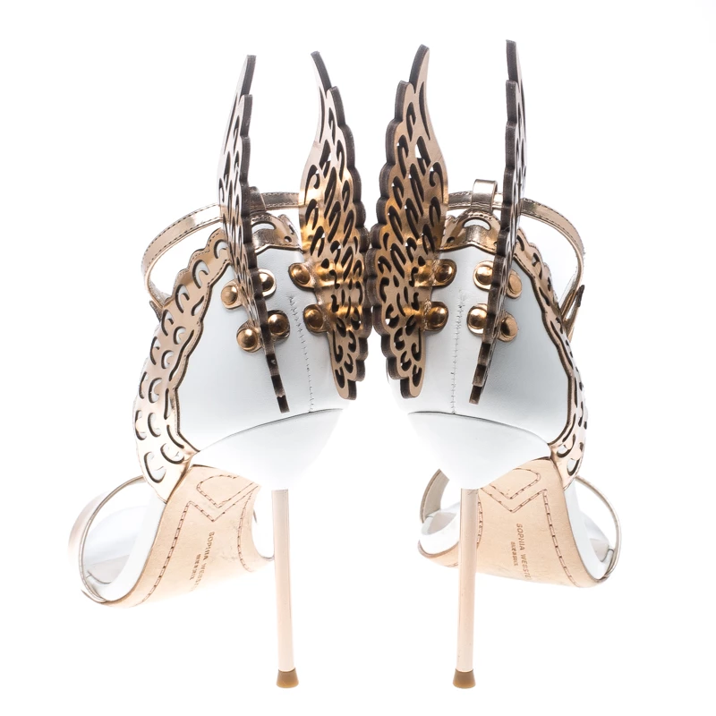 Sophia Webster White And Laser Cut Rose Gold Leather Evangeline Open Toe Sandals Size 38.5 For Women - Image 5