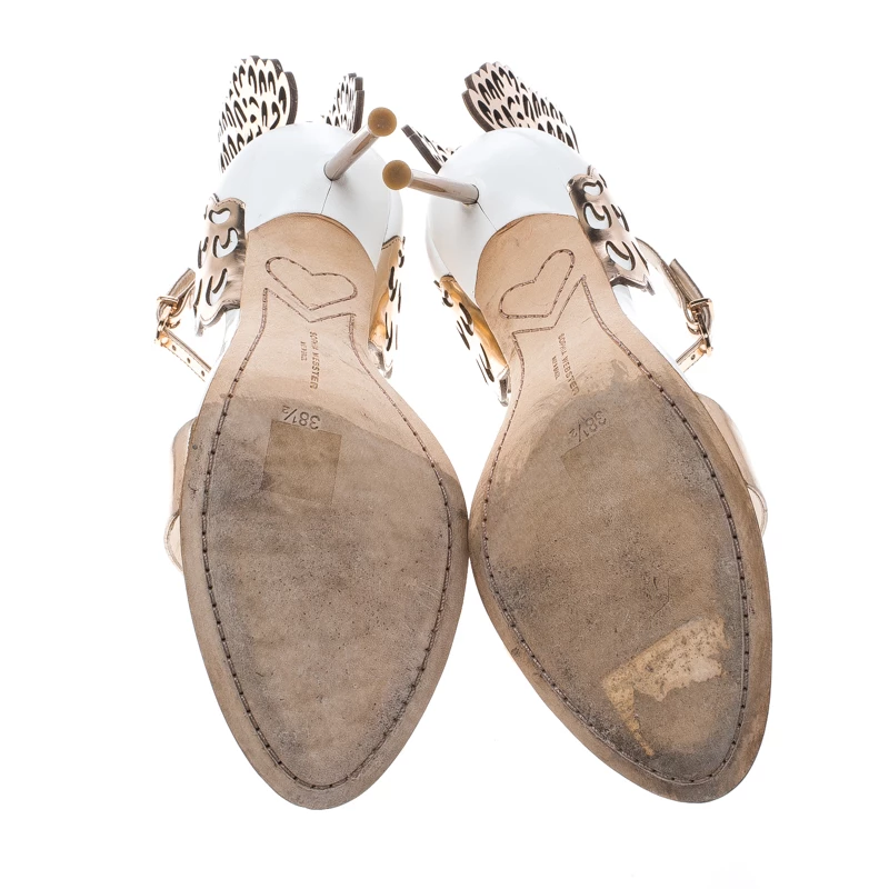 Sophia Webster White And Laser Cut Rose Gold Leather Evangeline Open Toe Sandals Size 38.5 For Women - Image 6