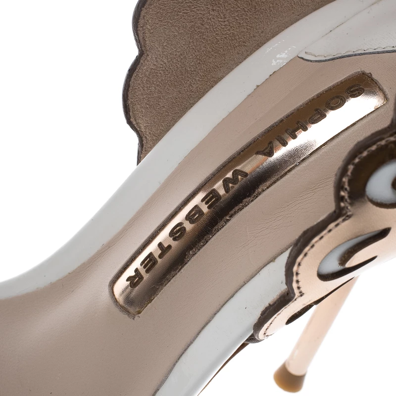 Sophia Webster White And Laser Cut Rose Gold Leather Evangeline Open Toe Sandals Size 38.5 For Women - Image 7