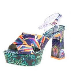 Sophia Webster Multicolor Printed Satin And PVC Effie Cross Strap Platform Sandals Size 39 For Women