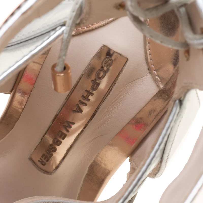 Sophia Webster Metallic Silver Mirrored Leather Yasmina Pom Pom Embellished Sandals Size 38 For Women - Image 7