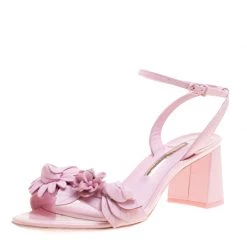 Sophia Webster Pink Leather Lilico Floral Embellished Ankle Wrap Sandals Size 39 For Women