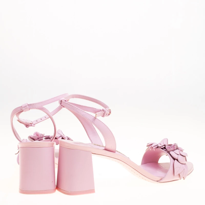 Sophia Webster Pink Leather Lilico Floral Embellished Ankle Wrap Sandals Size 39 For Women - Image 5