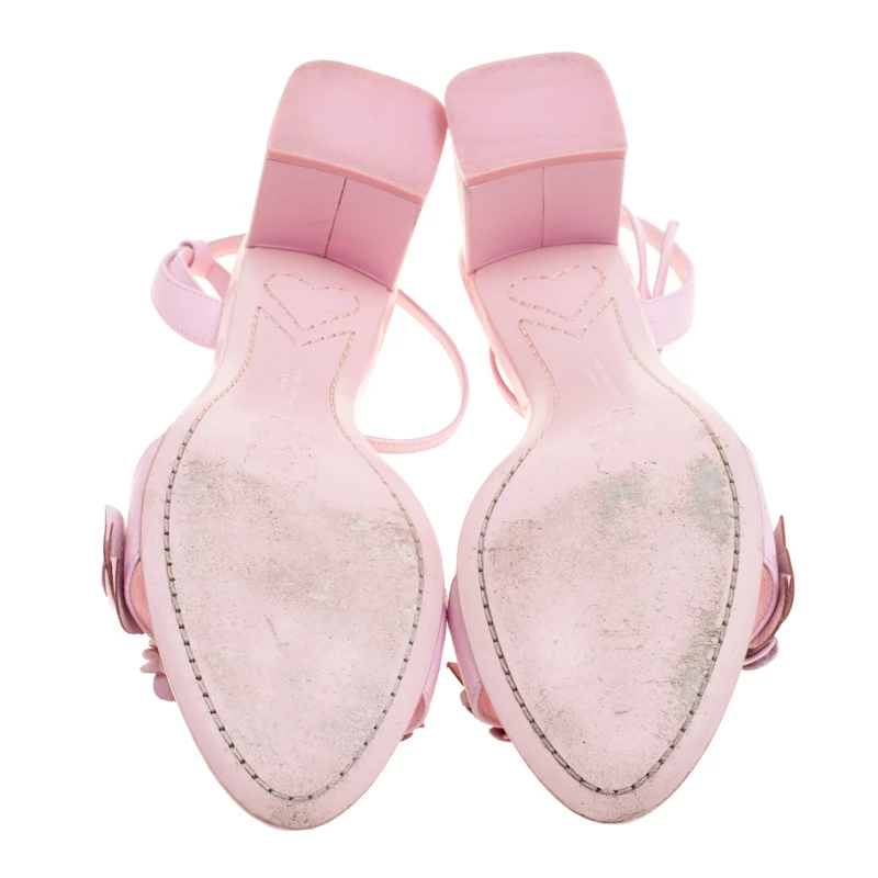Sophia Webster Pink Leather Lilico Floral Embellished Ankle Wrap Sandals Size 39 For Women - Image 6
