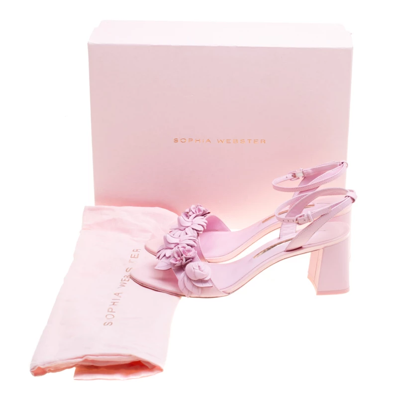Sophia Webster Pink Leather Lilico Floral Embellished Ankle Wrap Sandals Size 39 For Women - Image 8