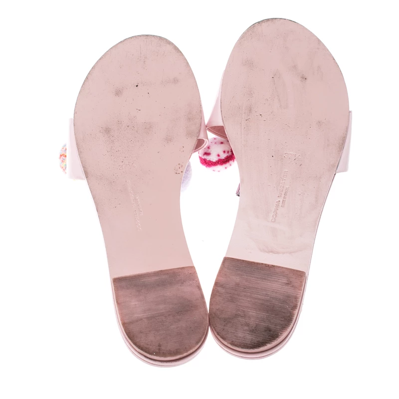 Sophia Webster Blush Pink Patent Leather Jada Pom Pom Flat Slide Sandals Size 37.5 For Women - Image 6