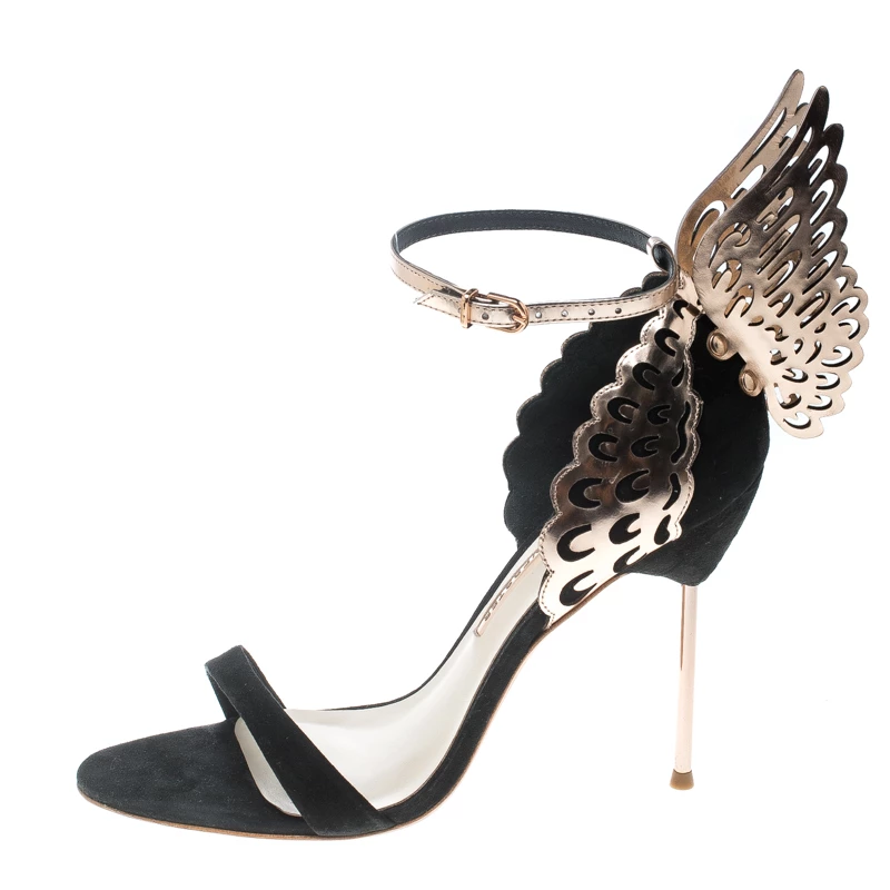 Sophia Webster Black Suede And Laser Cut Rose Gold Leather Evangeline Open Toe Sandals Size 41 For Women - Image 2