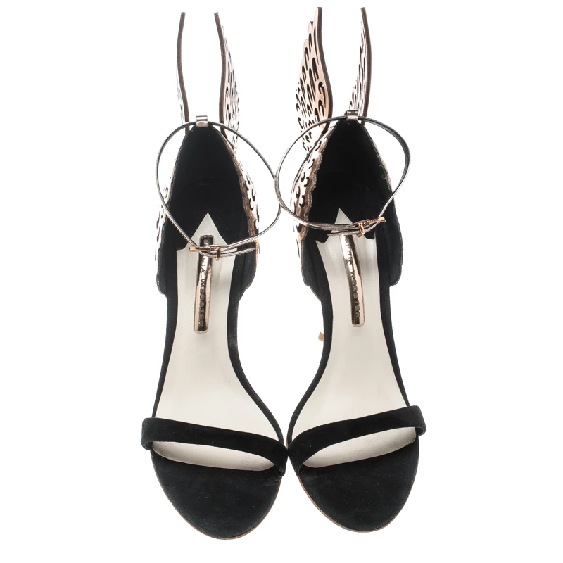 Sophia Webster Black Suede And Laser Cut Rose Gold Leather Evangeline Open Toe Sandals Size 41 For Women - Image 3